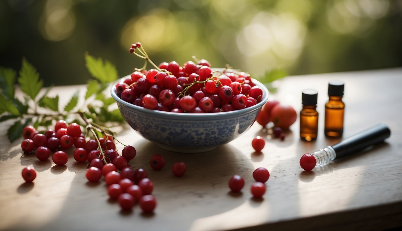 A photo realistic image of a tree branch with Hawthorn berries on it.