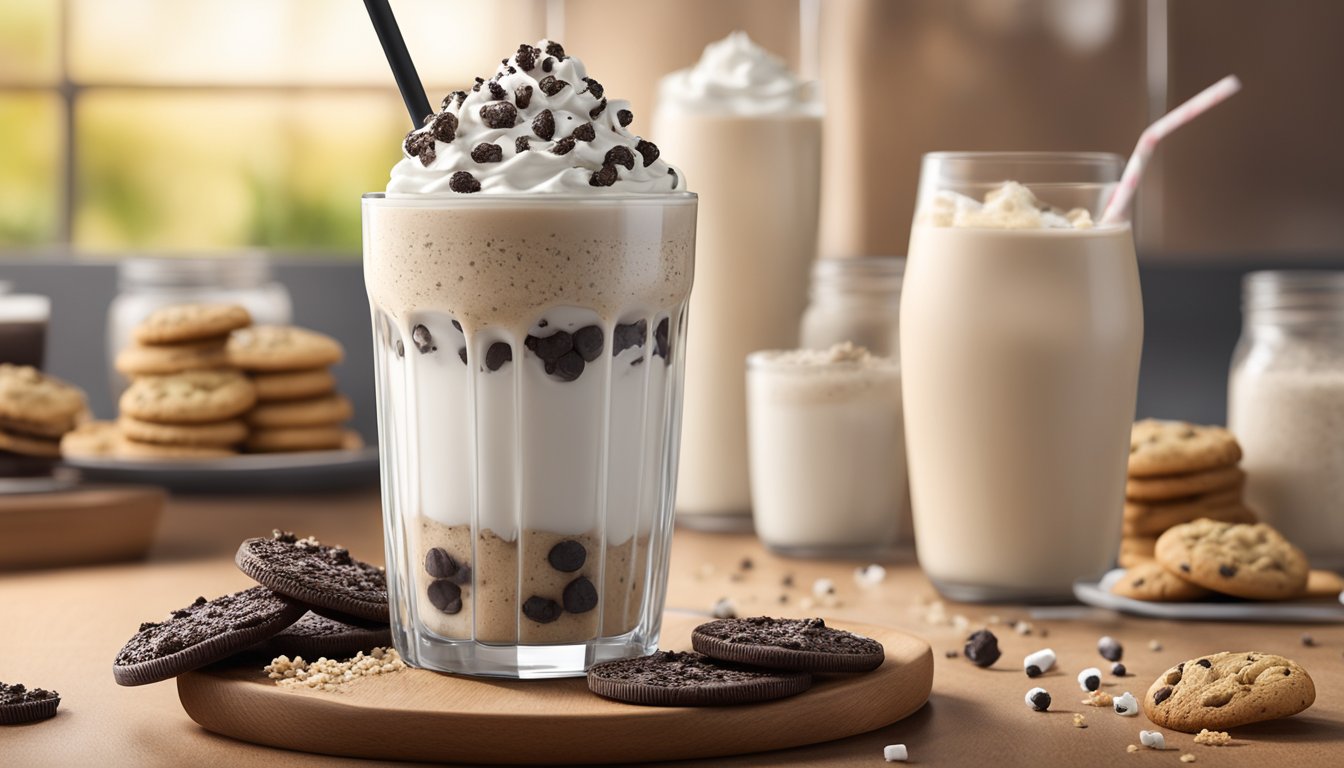 A delectable glass of cookies and cream Herbalife shake topped with whipped cream and chocolate chips.