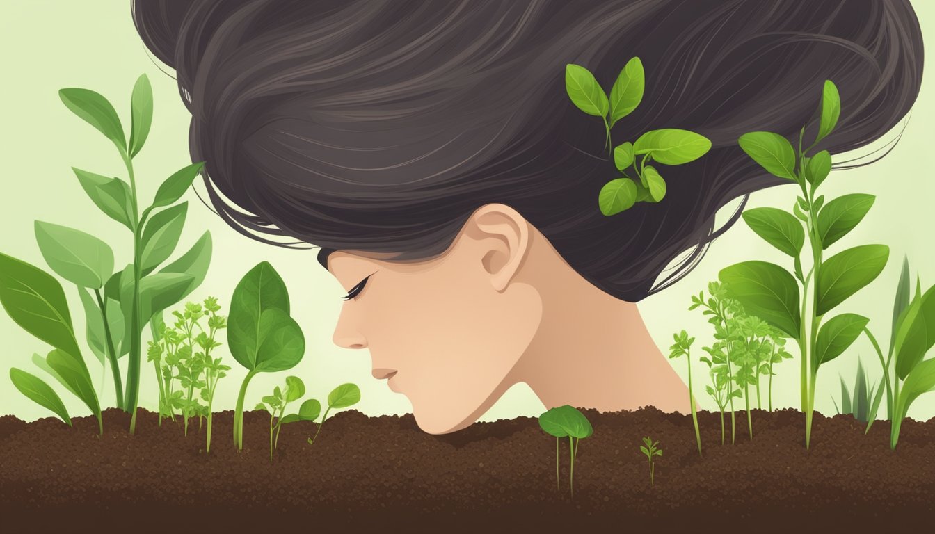 An illustration of a woman’s head with plants growing out of her hair.