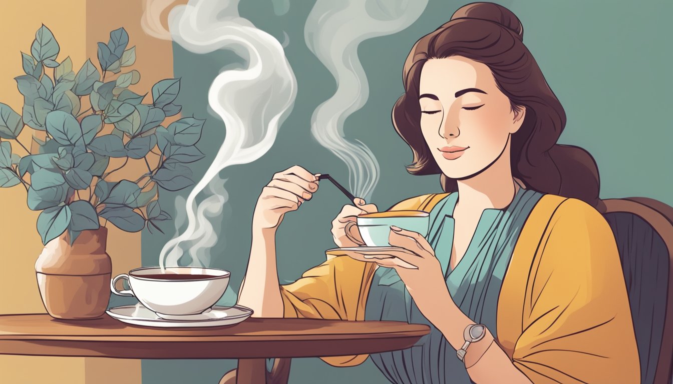 An illustration of a person enjoying a cup of herbal tea.