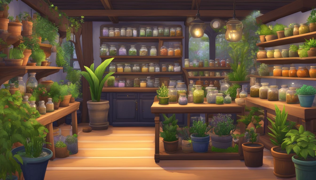 Screenshot of a herbal remedy store in the game Sims 4.