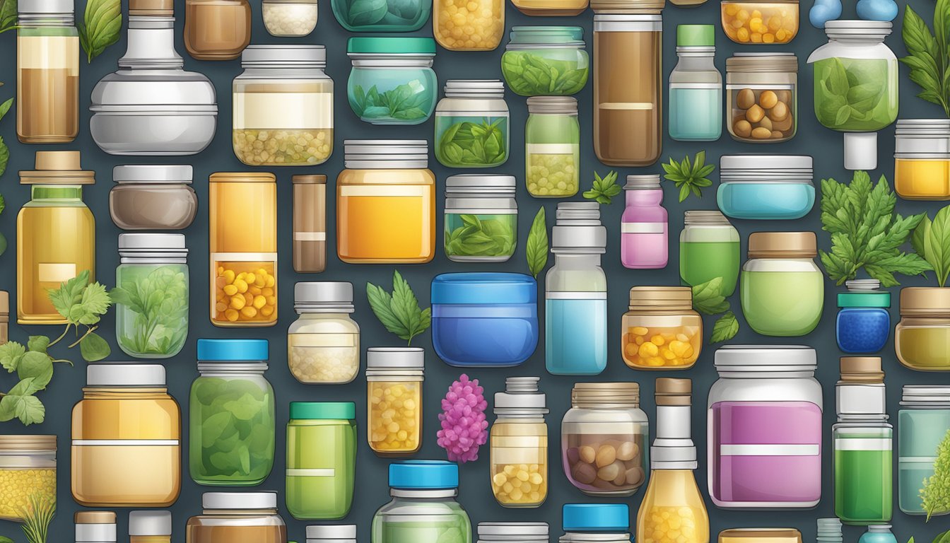A vibrant collection of herbal and supplement bottles.