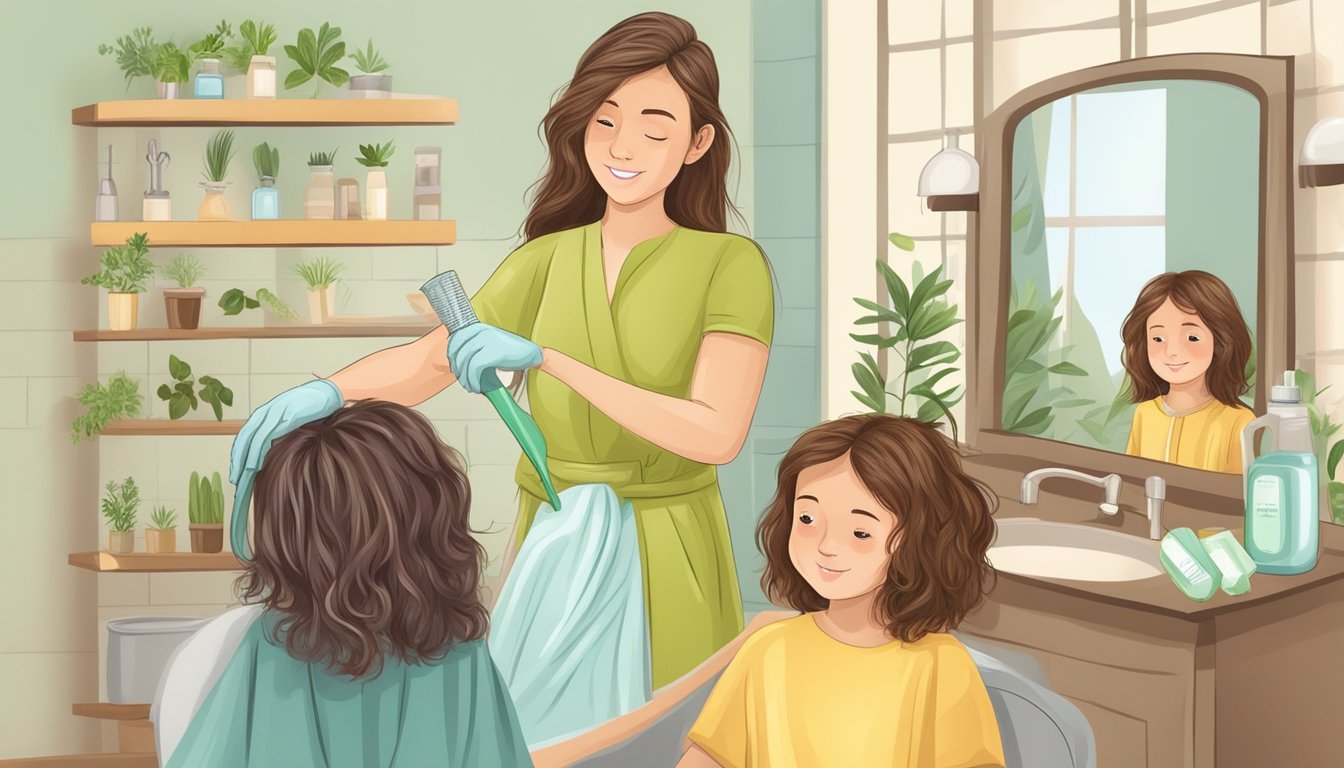 A mother combing her child’s hair, a common home remedy for lice.