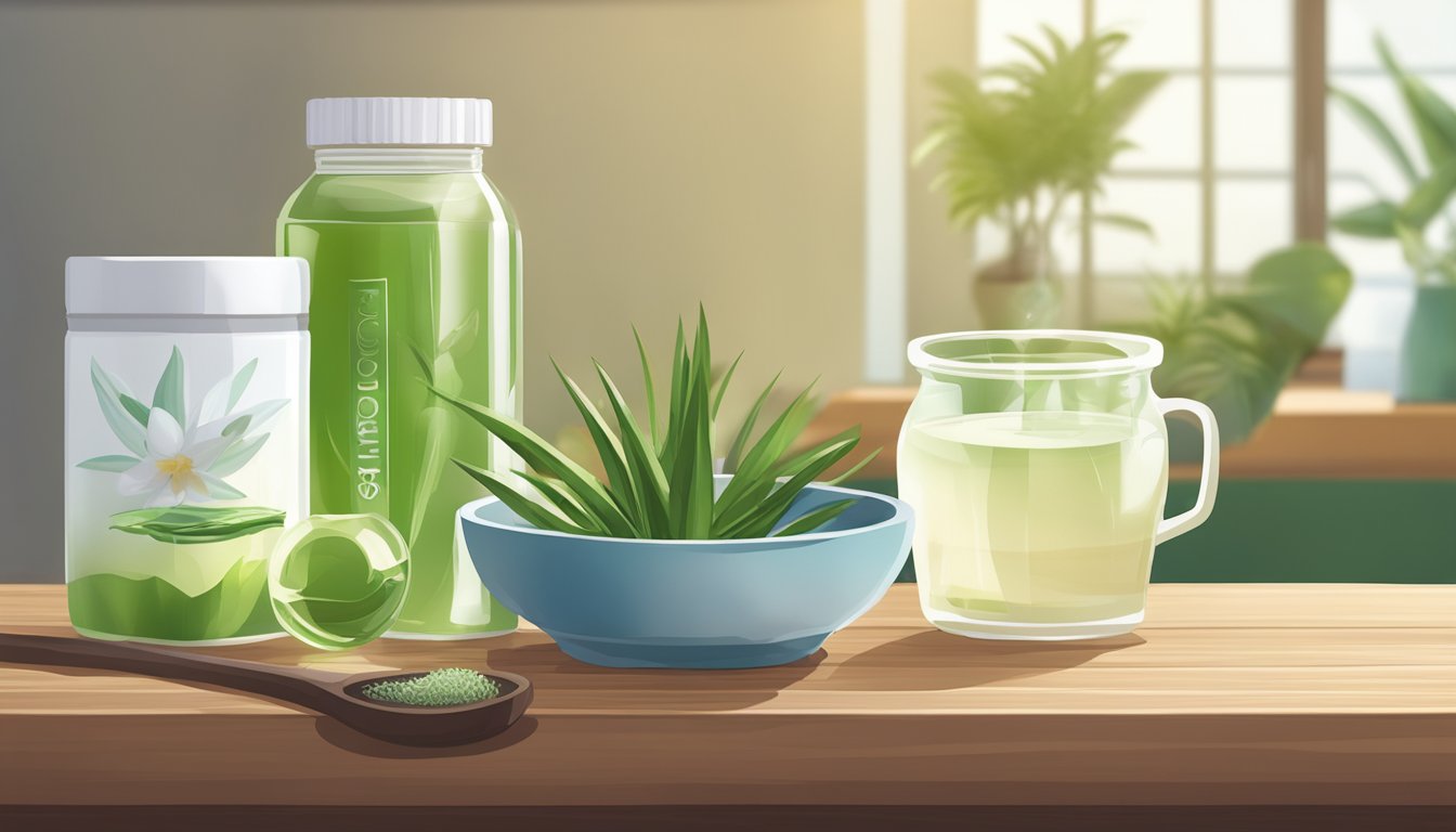 A sunny table with aloe vera and green tea remedies for gingivitis.