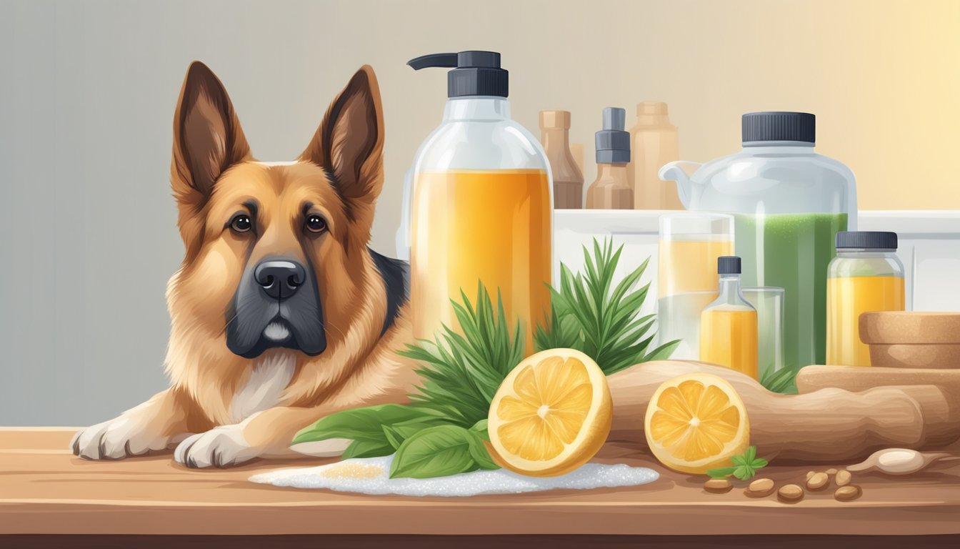 A German Shepherd with natural remedies for yeast infection in its ears.