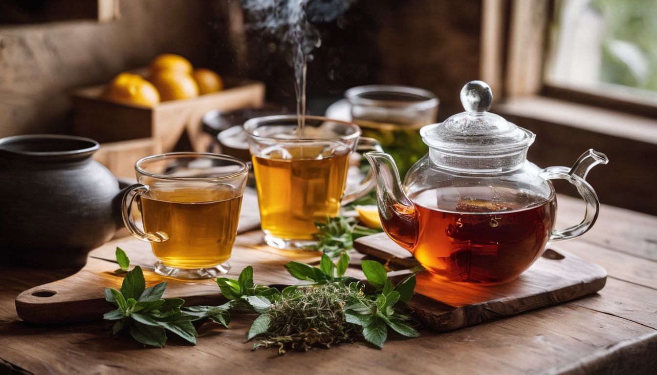 A photo of a tea set with natural remedies for GERD.