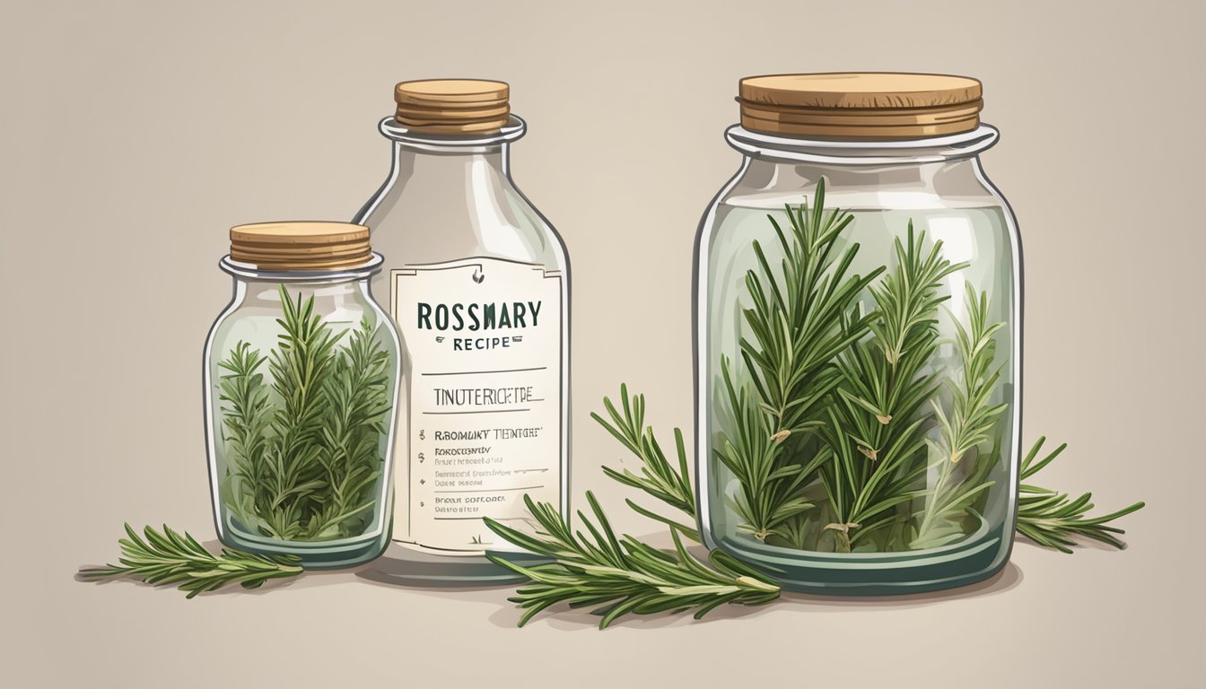 Illustration of three glass jars filled with rosemary leaves for a Rosemary Tincture Recipe.