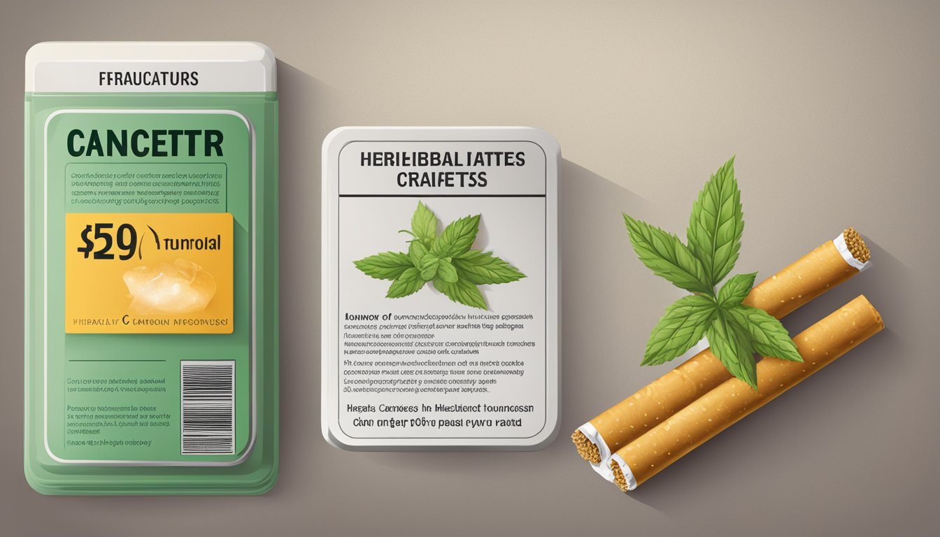 Illustration of two packs of herbal cigarettes and a single herbal cigarette