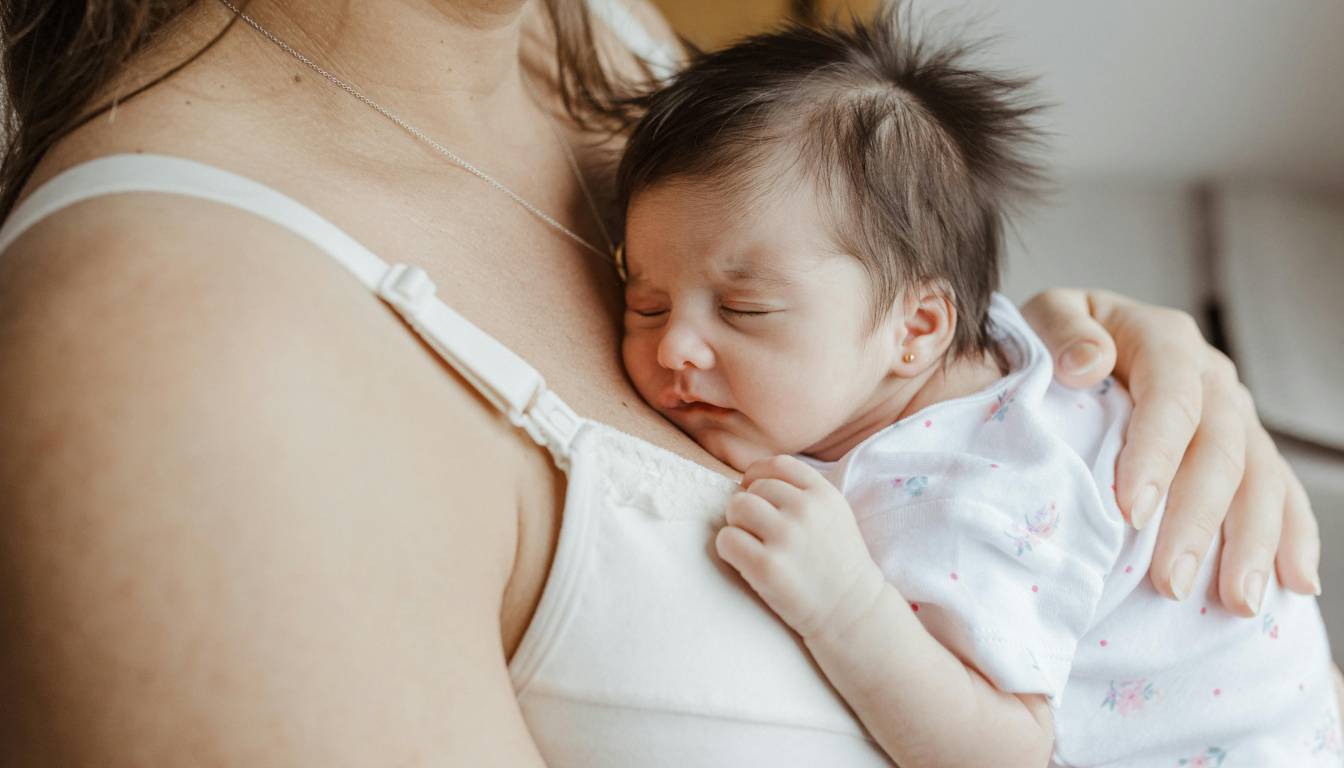 A mother breastfeeding her baby, highlighting the intimate and nurturing bond between them.