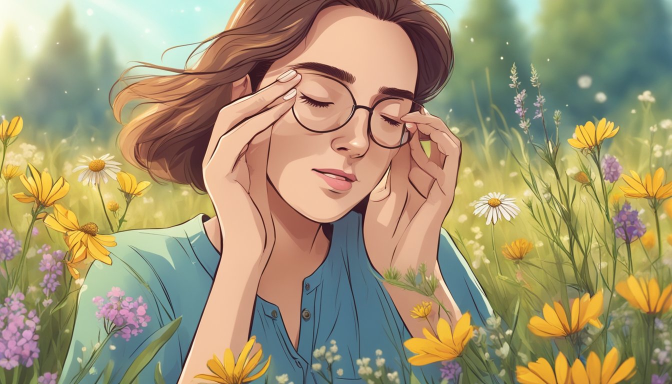 An illustration of a woman in a field of flowers.