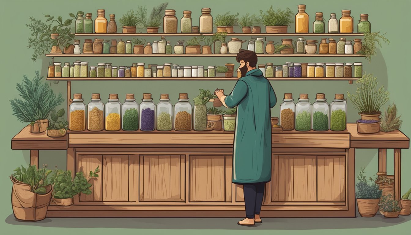 Illustration of a herbalist in his shop