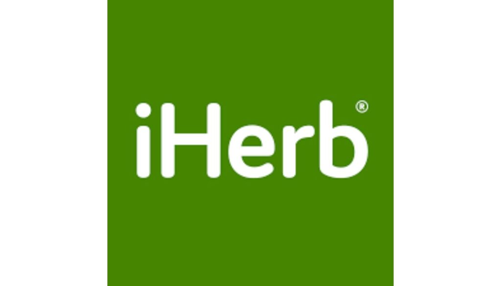 iHerb logo with white text on a green background.