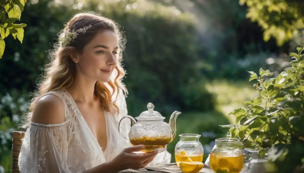 A refreshing glass of homemade lemon balm tea.