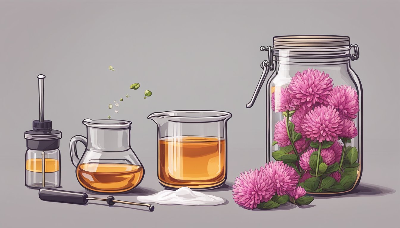 An illustration of red clover tincture ingredients.