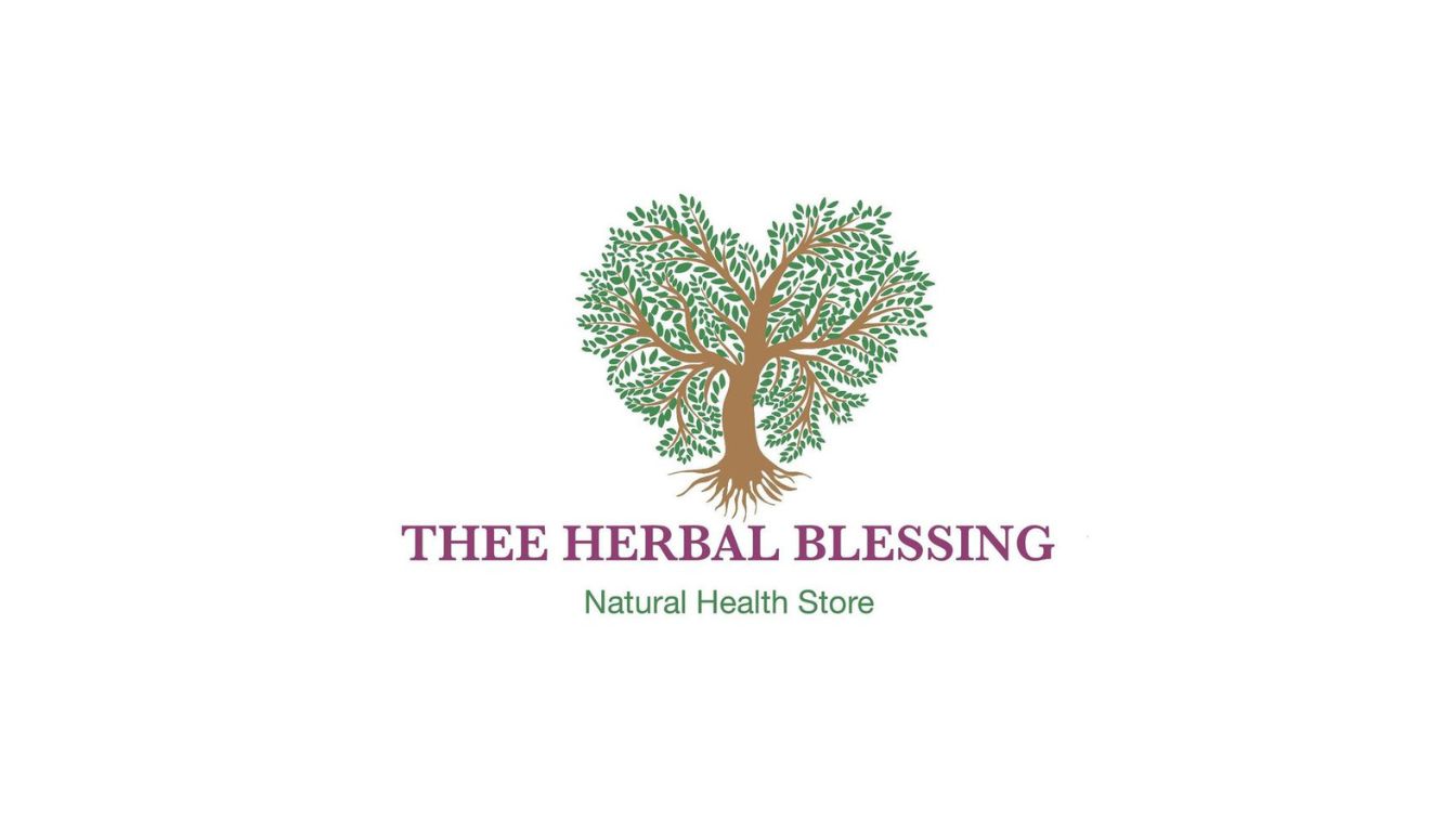 Logo of Thee Herbal Blessing Natural Health Store featuring a tree with green leaves forming a heart shape.