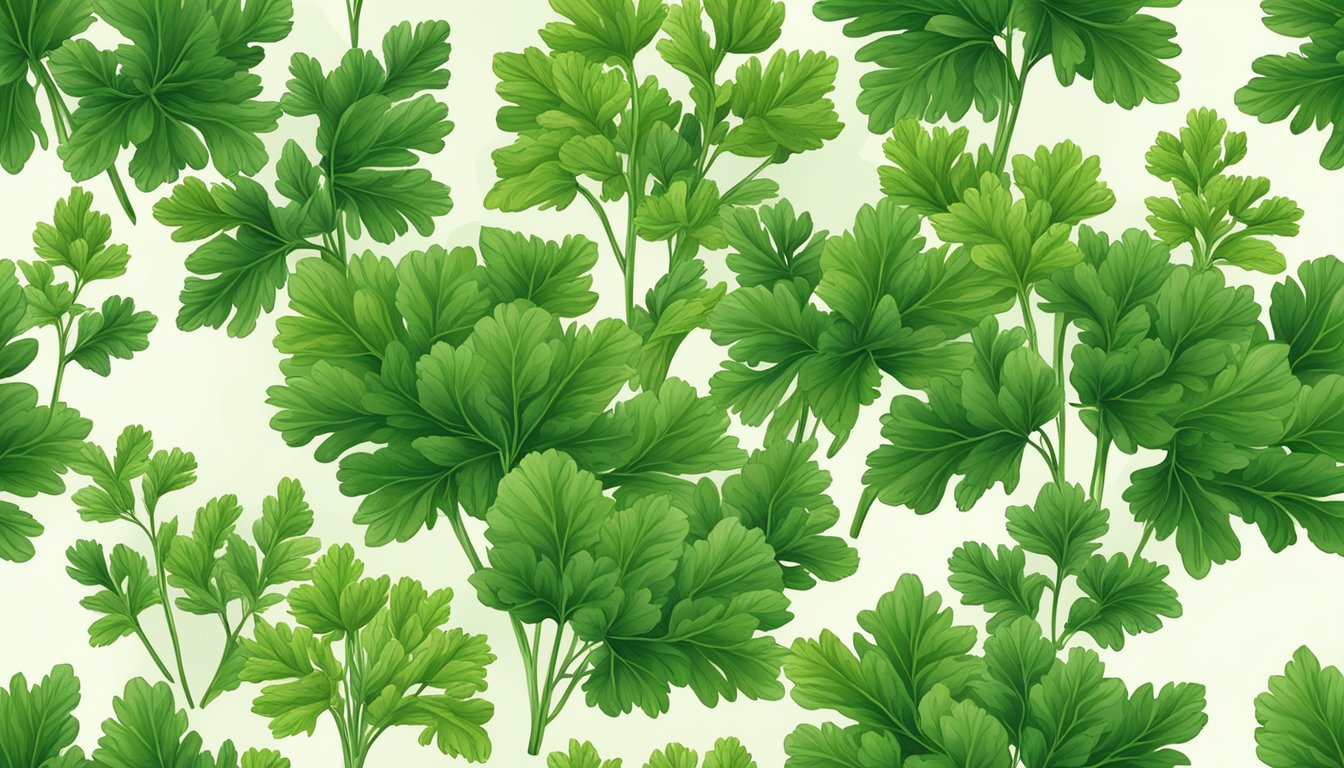Illustration of cilantro leaves on a white background.
