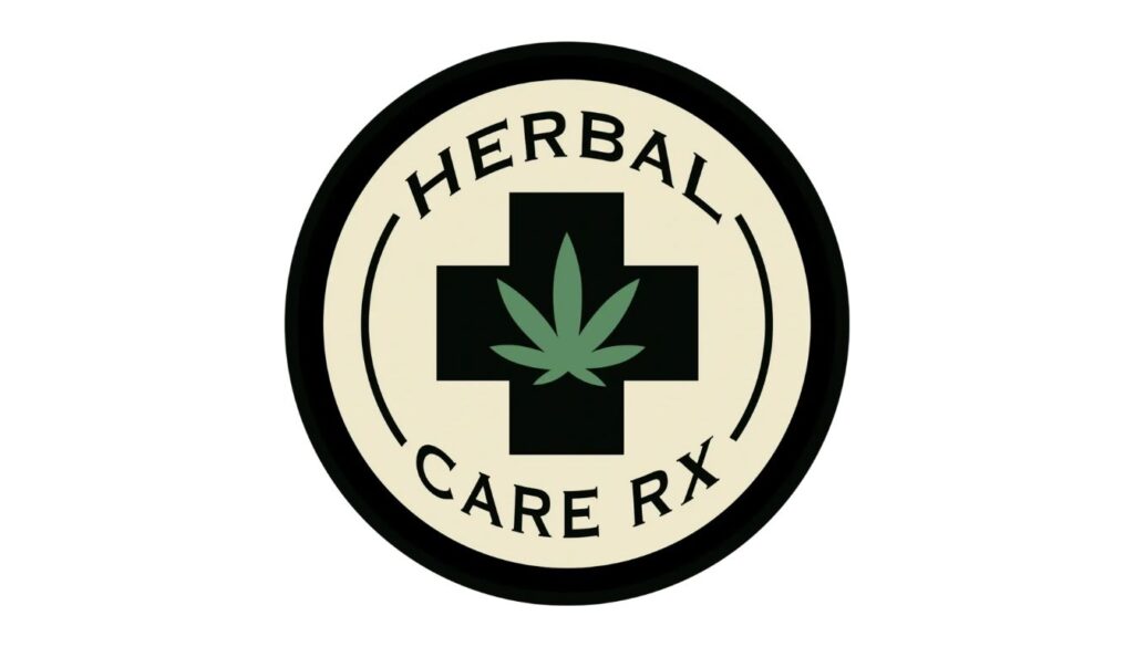Circular Herbal Care RX logo featuring a black medical cross with a green cannabis leaf at its center, symbolizing plant-based wellness and natural healing.