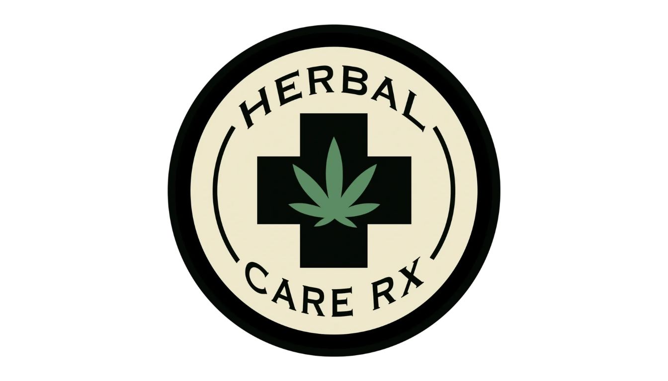 Circular Herbal Care RX logo featuring a black medical cross with a green cannabis leaf at its center, symbolizing plant-based wellness and natural healing.