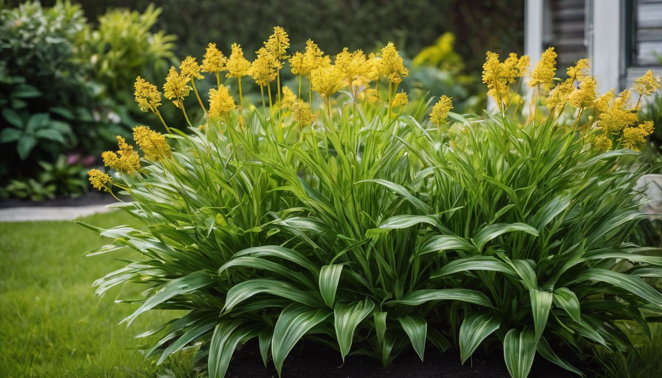 A lush green garden with bright yellow flowering plants that are known for their mosquito-repellent properties.