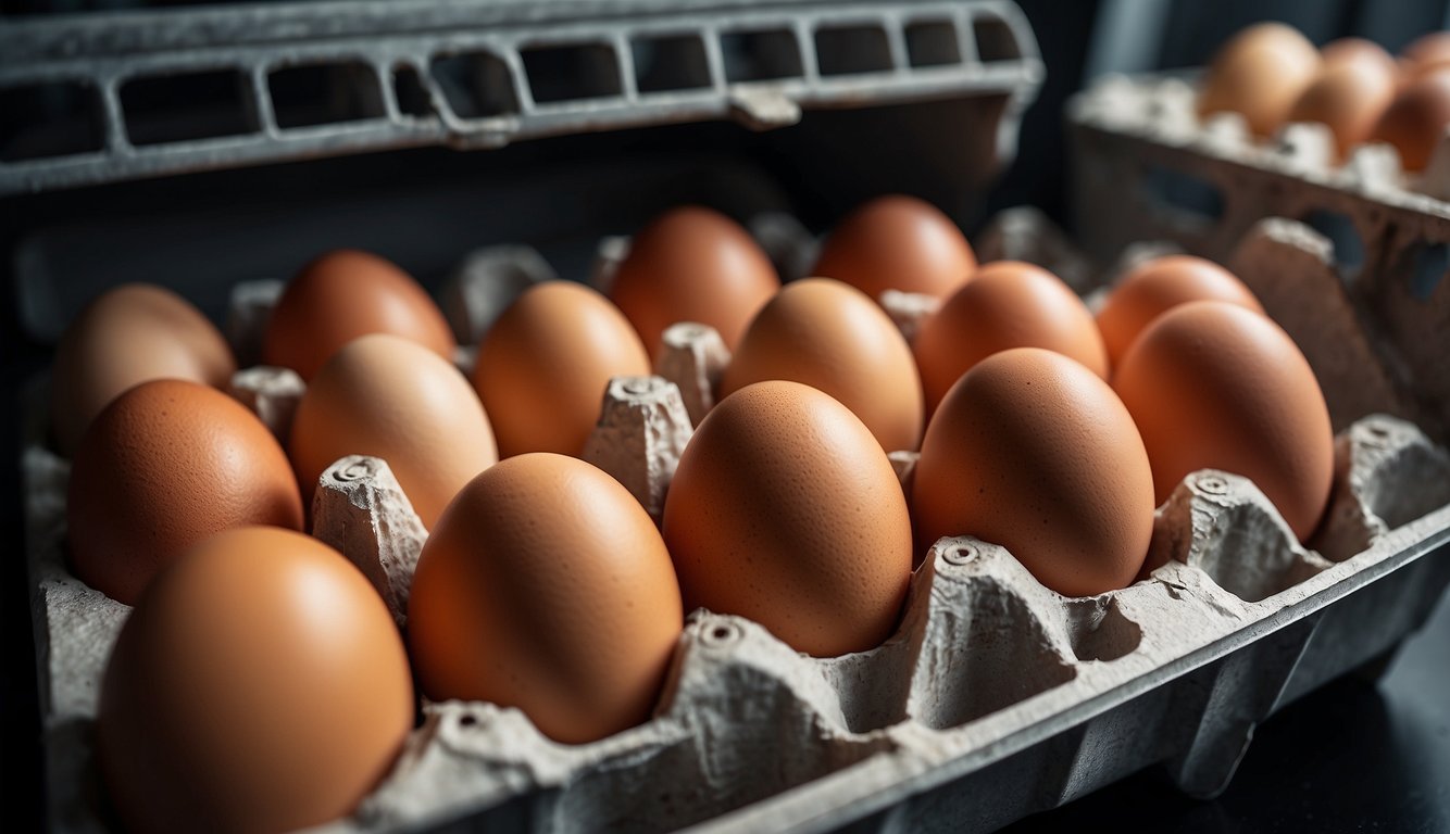 A carton of fresh brown eggs neatly arranged, symbolizing proper storage for longer shelf life.