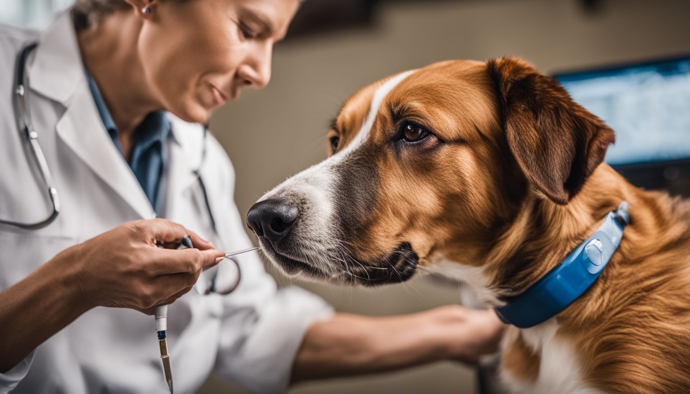 A veterinarian administering ear drops to a dog.