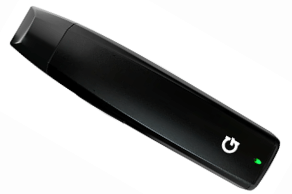 A sleek black G Pen Herbal vaporizer with a power button and a green indicator light.