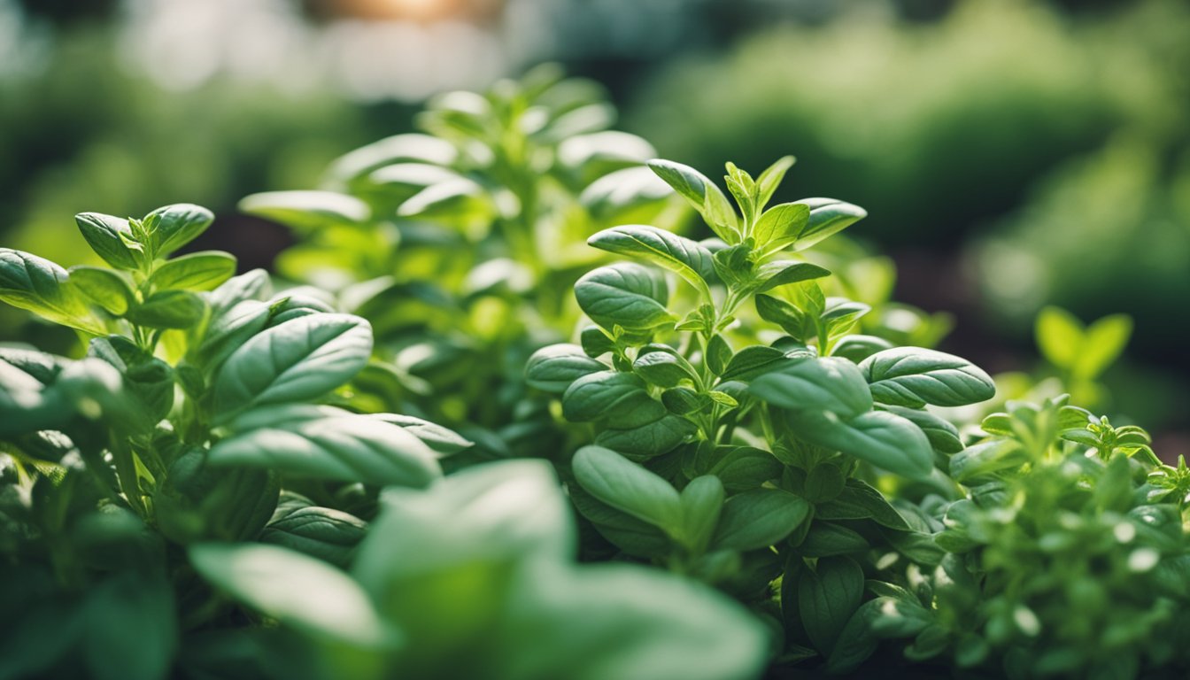 Close-up of lush green basil plants with vibrant leaves, potentially used for repelling insects.