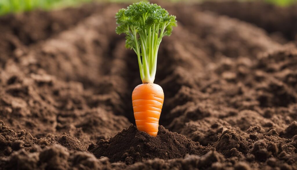 A guide showing how to plant carrot seeds in a garden bed.