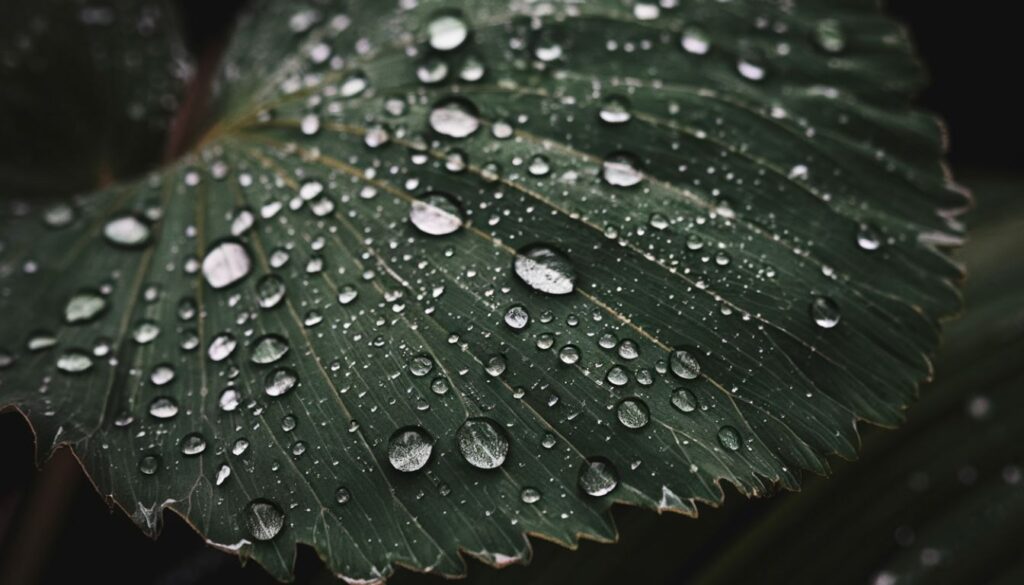 Close-up of a dark green Gymnema Sylvestre leaf with water droplets on its surface.