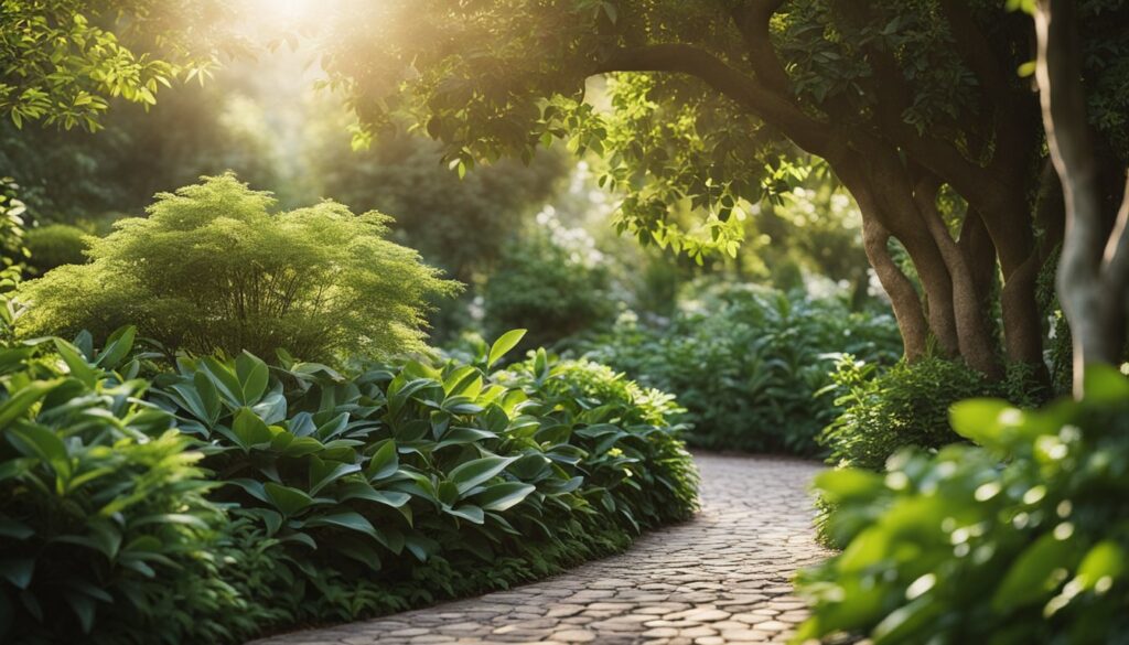 A flourishing Leucothoe bush with glossy green leaves, standing out in a vibrant garden setting.