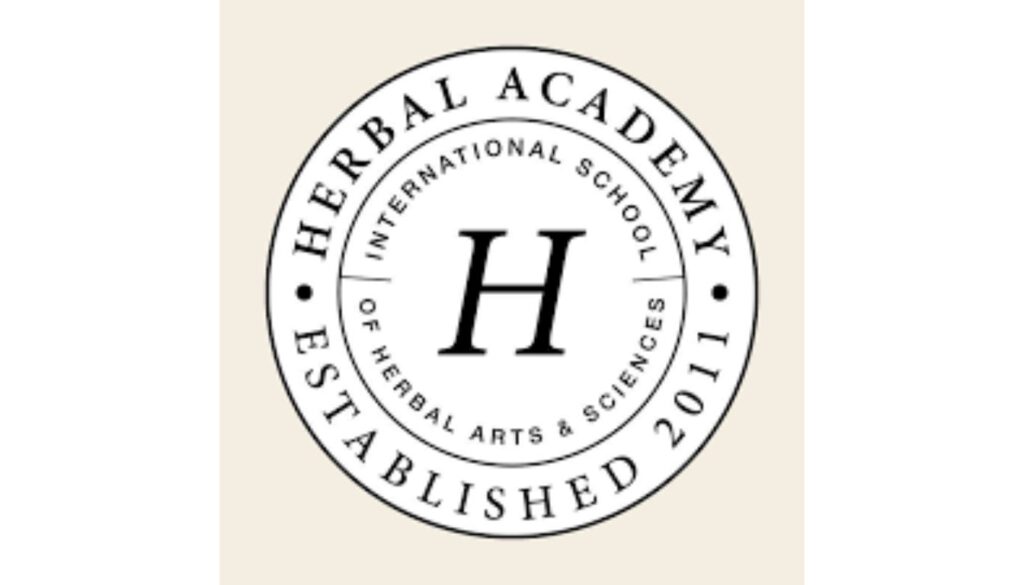 Herbal Academy logo featuring a large "H" in the center, surrounded by the text "Herbal Academy International School of Herbal Arts & Sciences Established 2011."