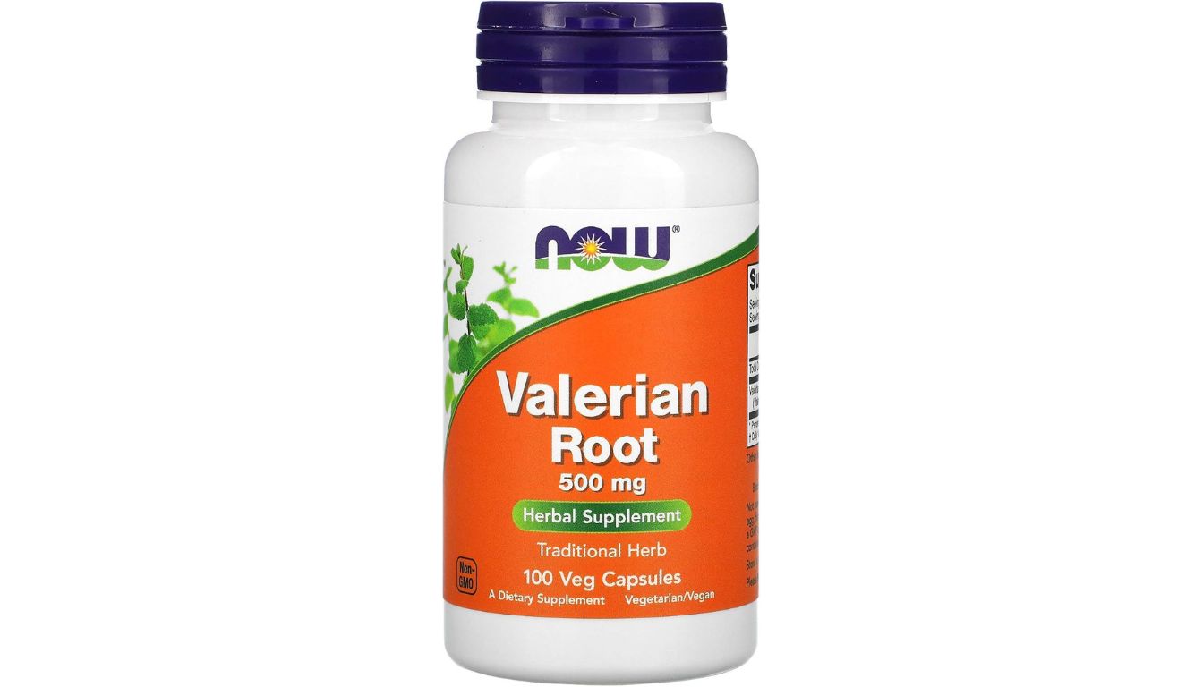 A bottle of Nutricost Valerian Root dietary supplement with a blue cap and white label, containing 120 capsules.