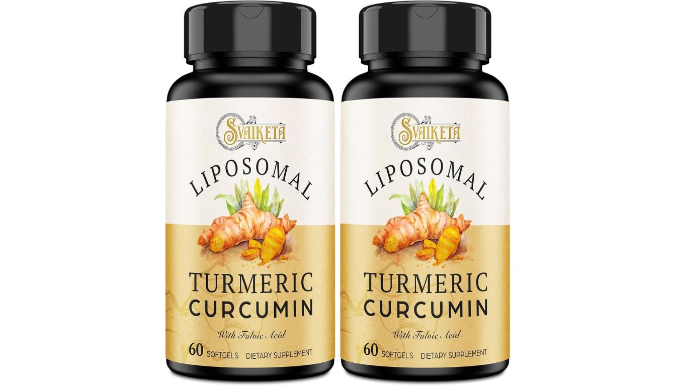 A bottle of Nutrivein Liposomal Turmeric Curcumin dietary supplement with 120 capsules, featuring advanced absorption technology.