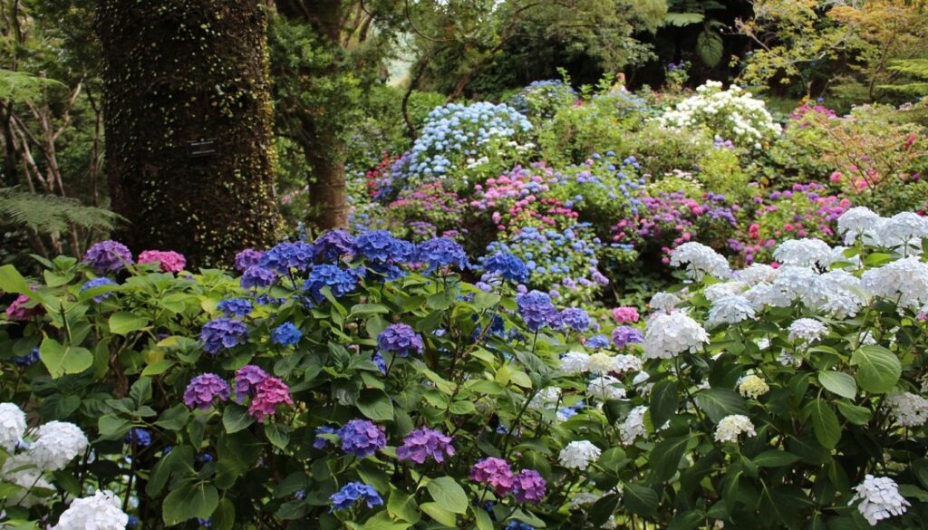A vibrant garden fence covered with lush climbing plants, including ivy, jasmine, and clematis, creating a natural privacy screen.