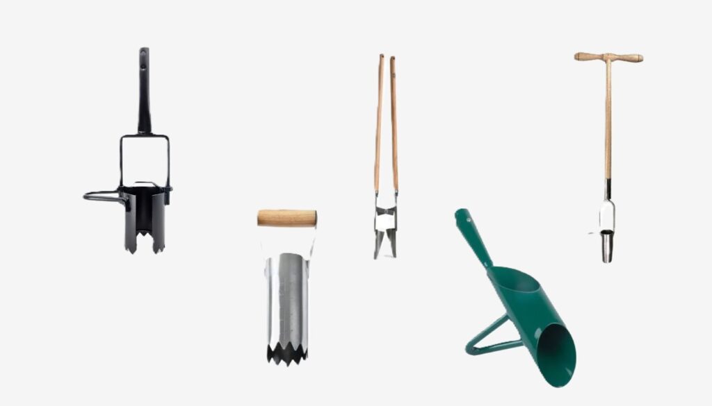 An assortment of bulb planters with varied designs arranged neatly on a workbench.