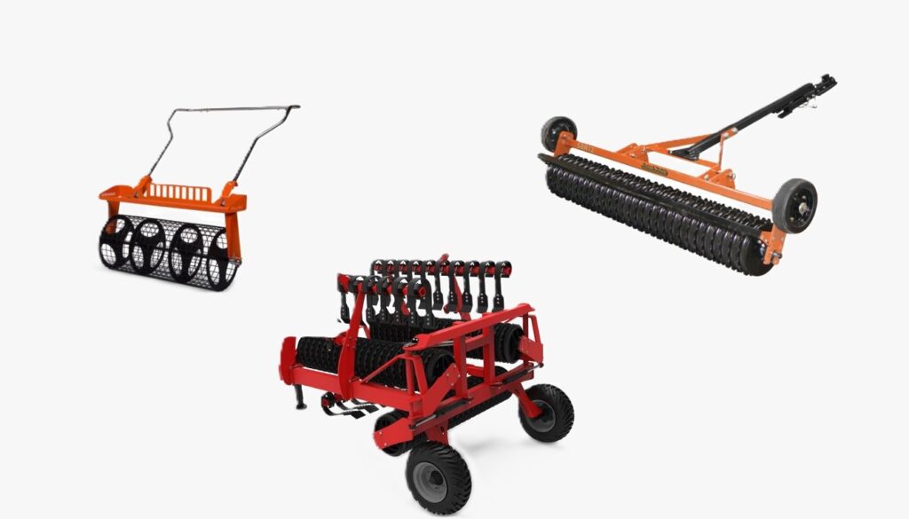 A seed roller in action across a freshly tilled garden bed, ensuring even seed distribution.