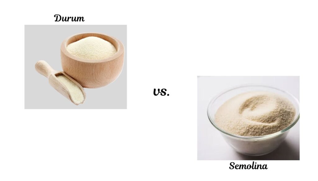 A close-up of semolina and durum wheat flour side by side, highlighting their distinct textures and colors.