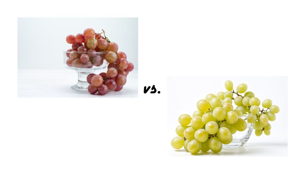 A fresh bunch of red and green grapes displayed side by side, highlighting their vibrant colors and nutritional differences.