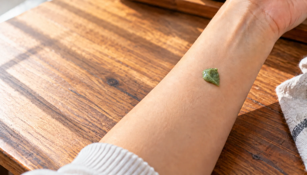 Small dab of product on an inner forearm for a patch test