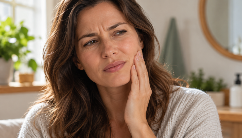 Person holding their jaw in discomfort from a tooth infection