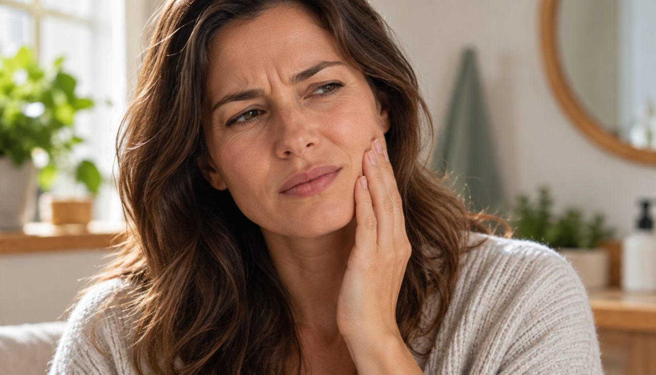 Person holding their jaw in discomfort from a tooth infection