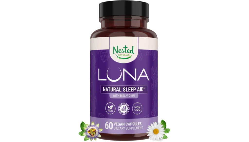 nested naturals luna natural sleep aid
supplement capsules valerian chamomile melatonin
