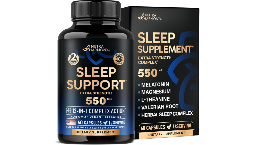 nutra harmony sleep support extra strength herbal supplement capsules valerian melatonin GABA