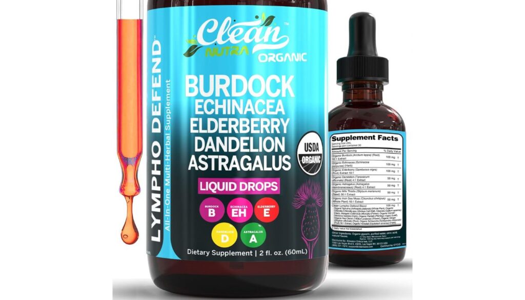 Clean Nutra Organic Lymphatic Support Drops with herbal detox blend and dropper