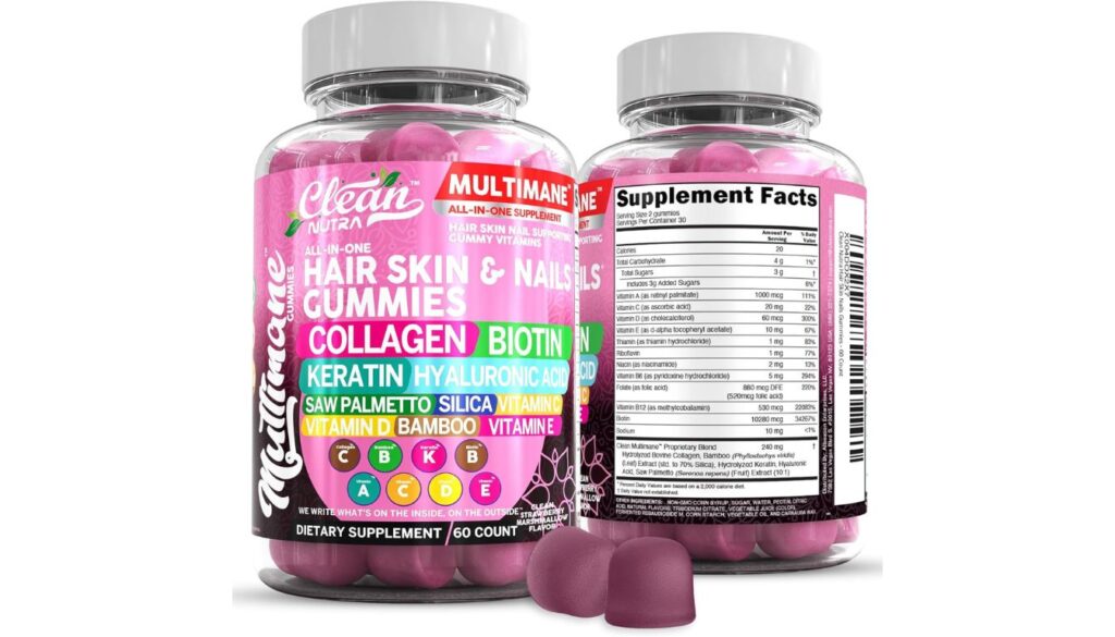 Clean Nutraceuticals Multimane Biotin Collagen Keratin Gummies for hair, skin, and nails