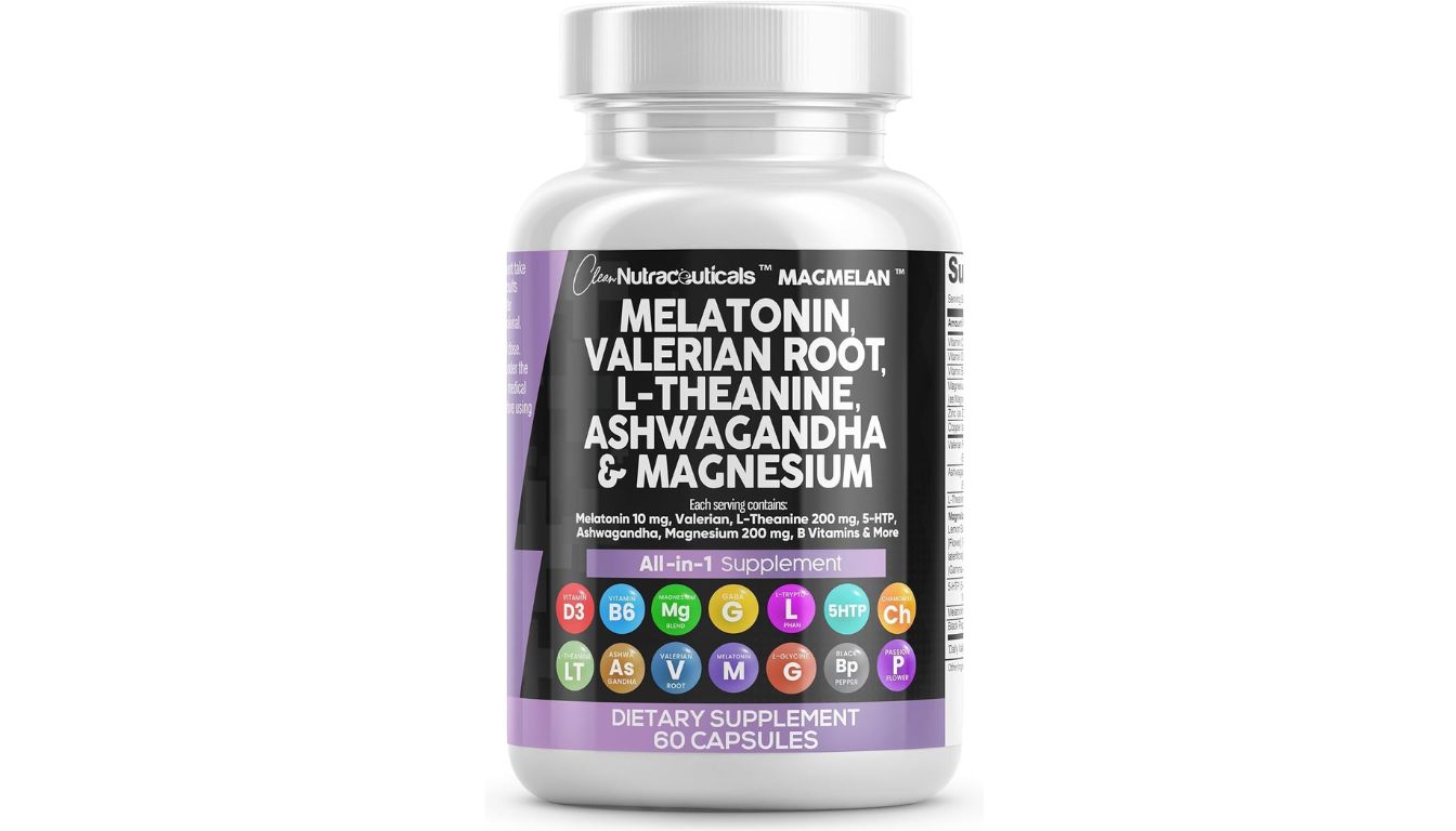 Clean Nutraceuticals MAGMELAN bottle with melatonin, magnesium, and herbal sleep support blend.