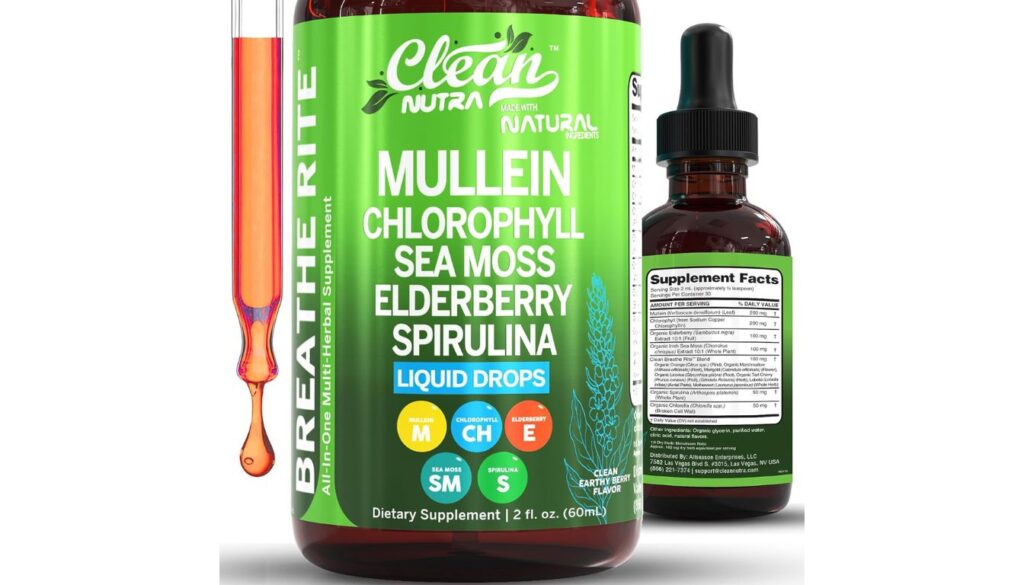 Clean Nutra mullein drops supplement for lung health and respiratory support