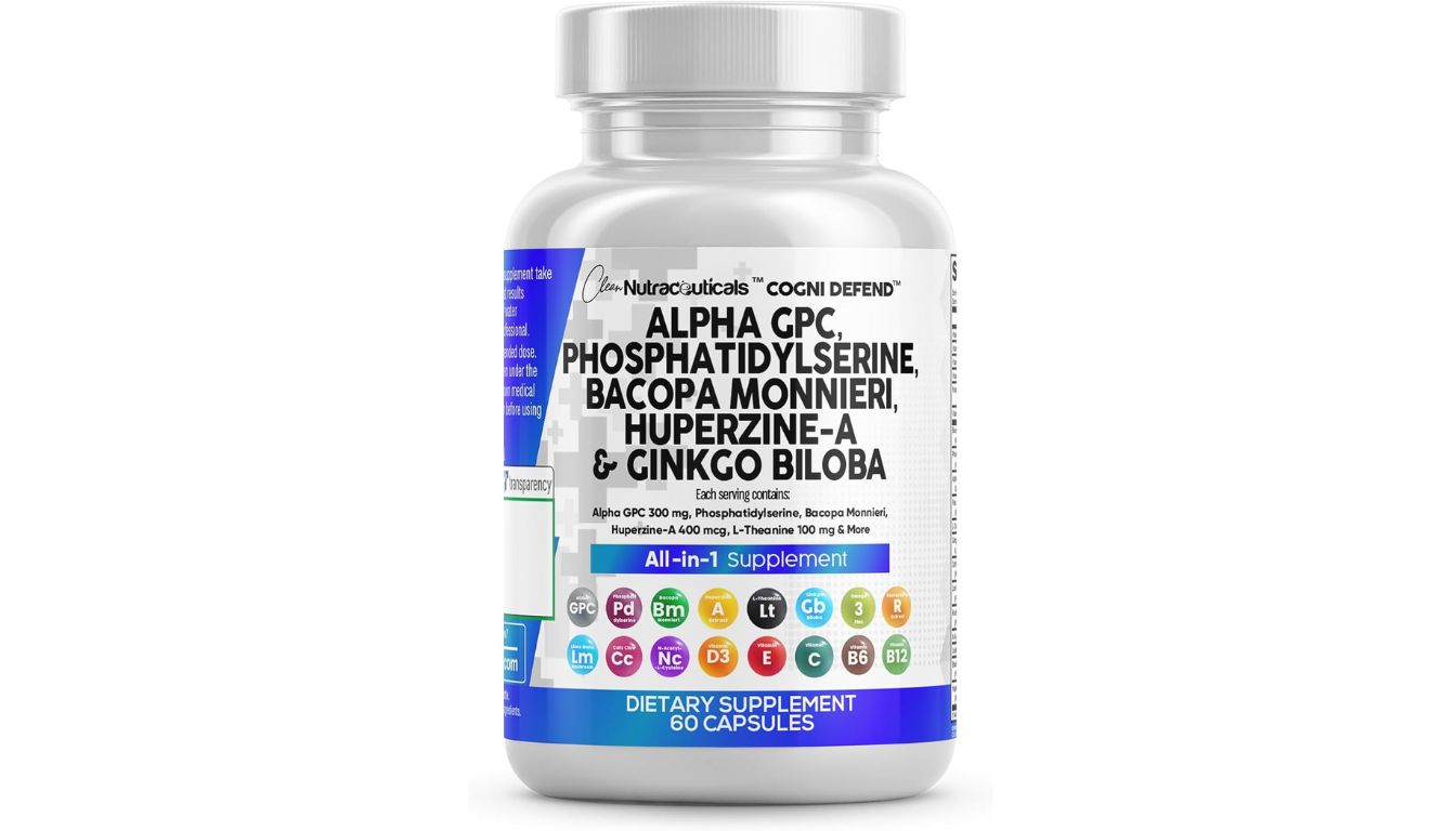 Clean Nutraceuticals Cogni Defend bottle with Alpha GPC and brain-supporting ingredients