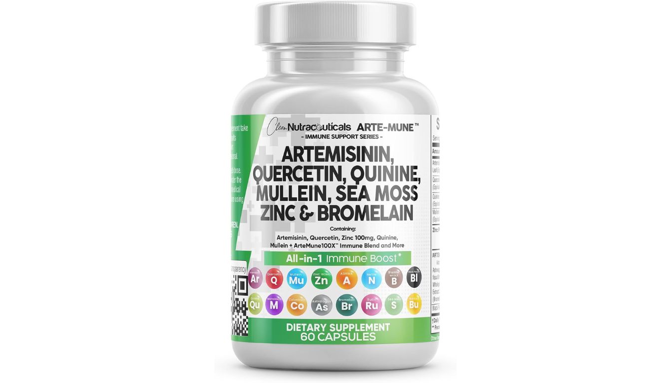 Clean Nutraceuticals ARTE-MUNE capsules with artemisinin, quercetin, zinc, and immune-boosting botanicals