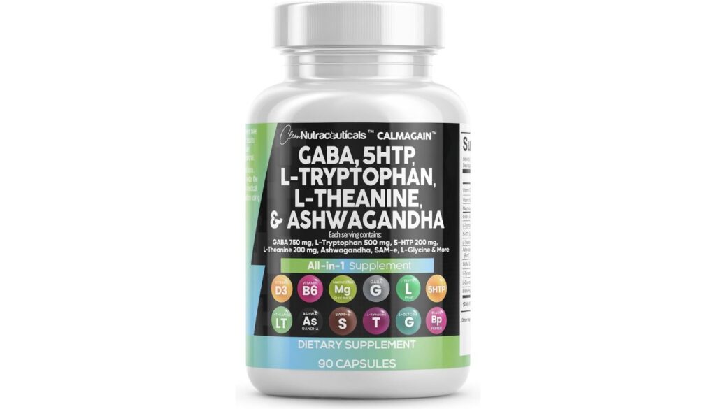 Clean Nutraceuticals CALMAGAIN supplement with GABA, 5-HTP, and mood-supporting ingredients